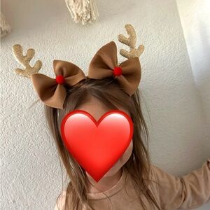 Brown/yellow gold Reindeer Antler Clip Piggie Girl Bows
